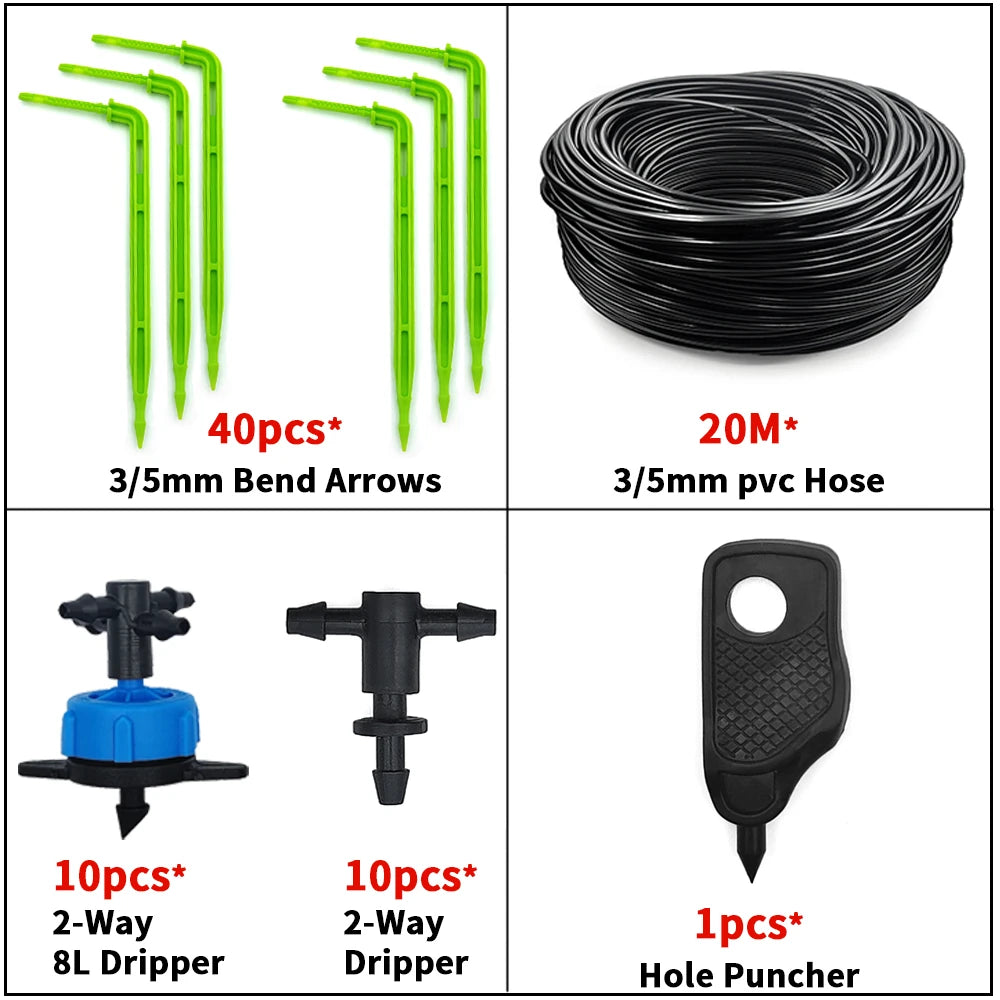 Greenhouse Drip Irrigation 4-Way 3/5mm Arrow Watering System 10/20set