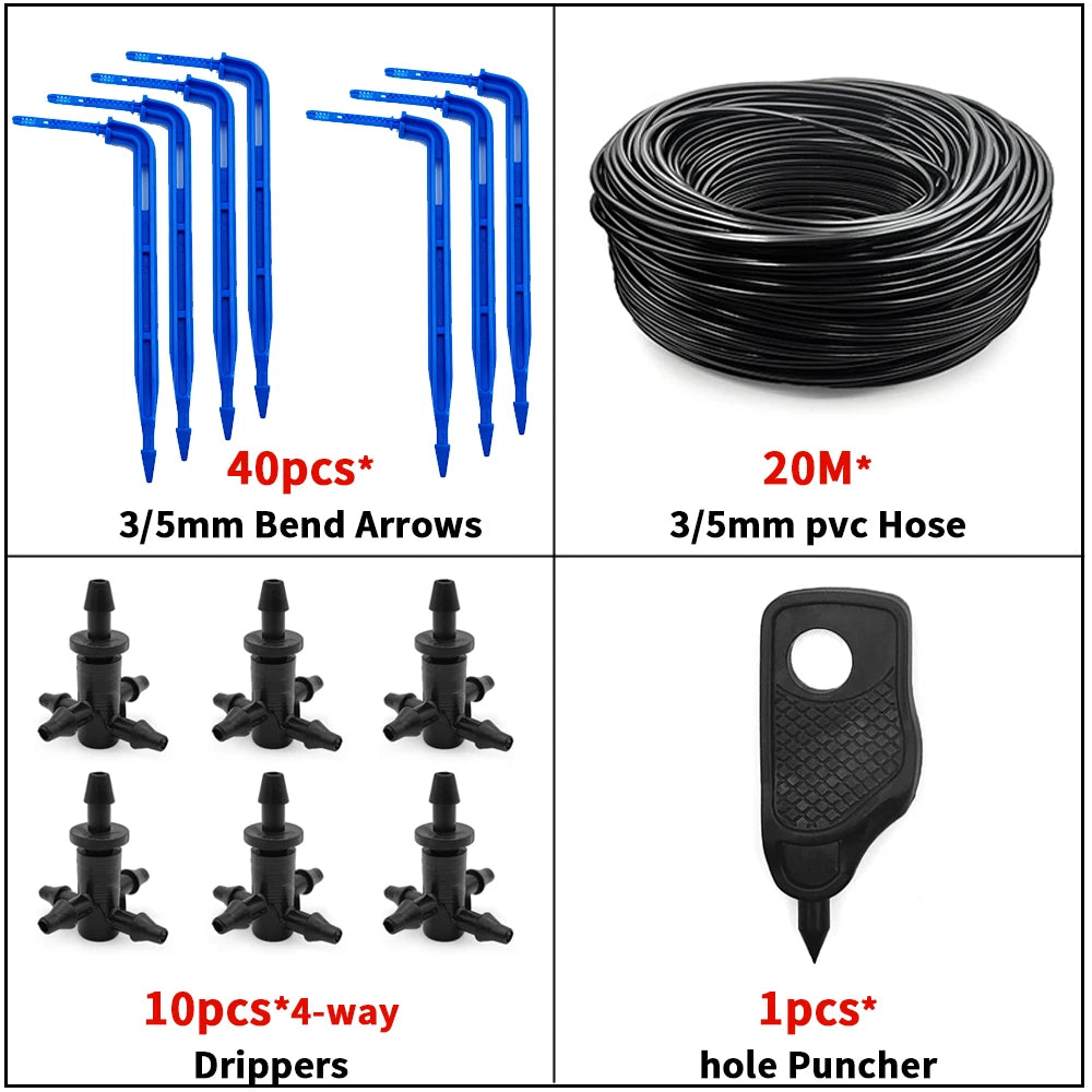 Greenhouse Drip Irrigation 4-Way 3/5mm Arrow Watering System 10/20set