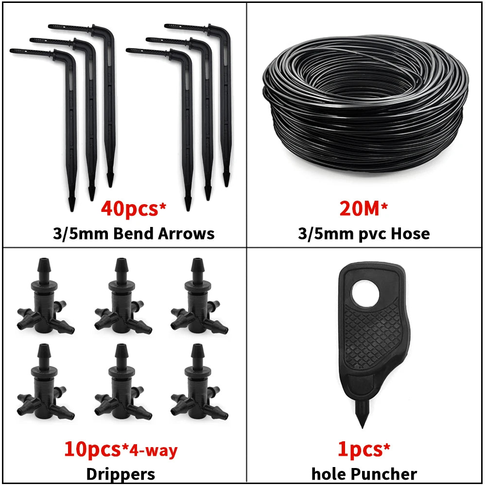 Greenhouse Drip Irrigation 4-Way 3/5mm Arrow Watering System 10/20set