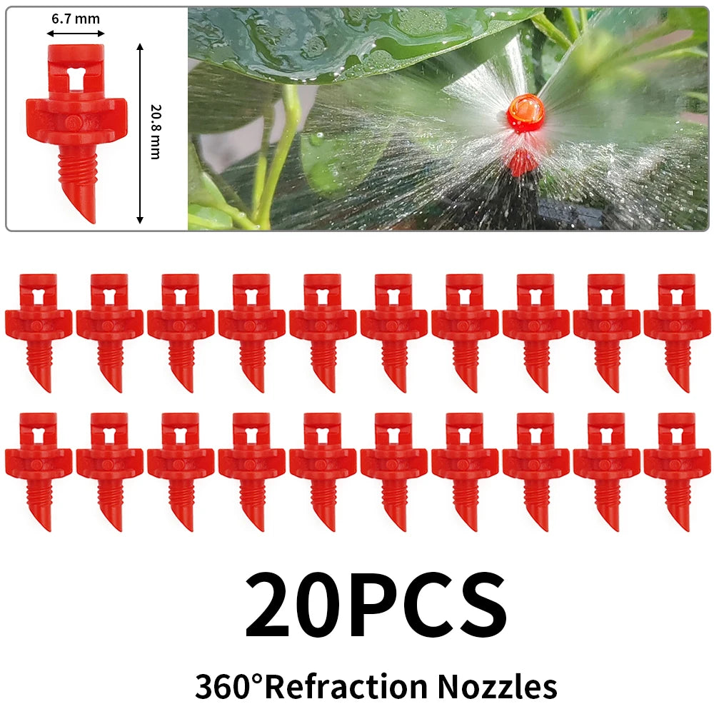 20PCS 90/180/360° Refraction Nozzle Sprinkler for Garden Irrigation