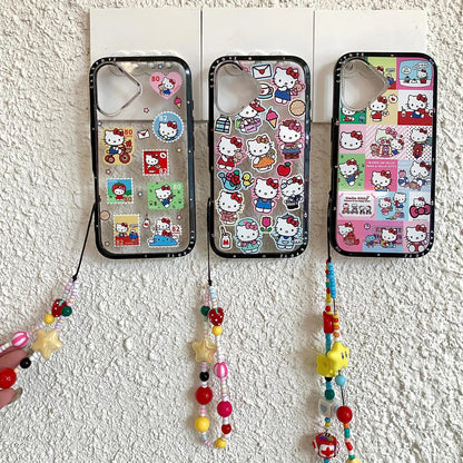 Hello Kitty iPhone Case with Beaded Strap Cute Kawaii Soft Silicone