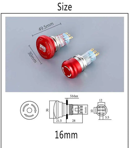 16/19/22mm Stainless Steel Emergency Stop Push Button Switch