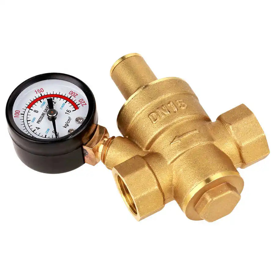 DN25/20/15 Brass Water Pressure Regulator with Gauge Adjustable Valve