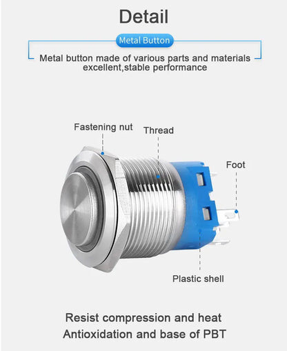 16mm Metal Push Button Switch LED Light Waterproof Self-Lock