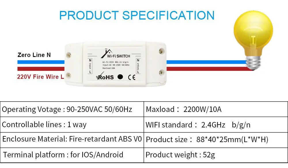 WiFi Smart Light Switch Timer Remote Control Alexa Google