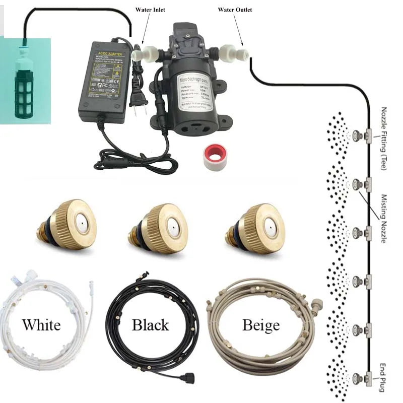 12V DC Diaphragm Pump Kit for Misting & Cooling Greenhouse