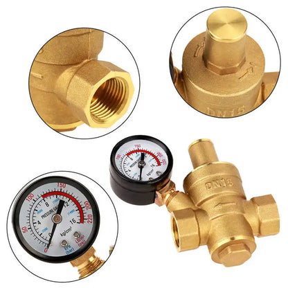 DN25/20/15 Brass Water Pressure Regulator with Gauge Adjustable Valve