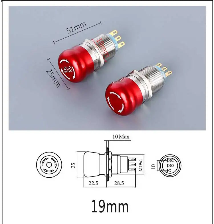 16/19/22mm Stainless Steel Emergency Stop Push Button Switch