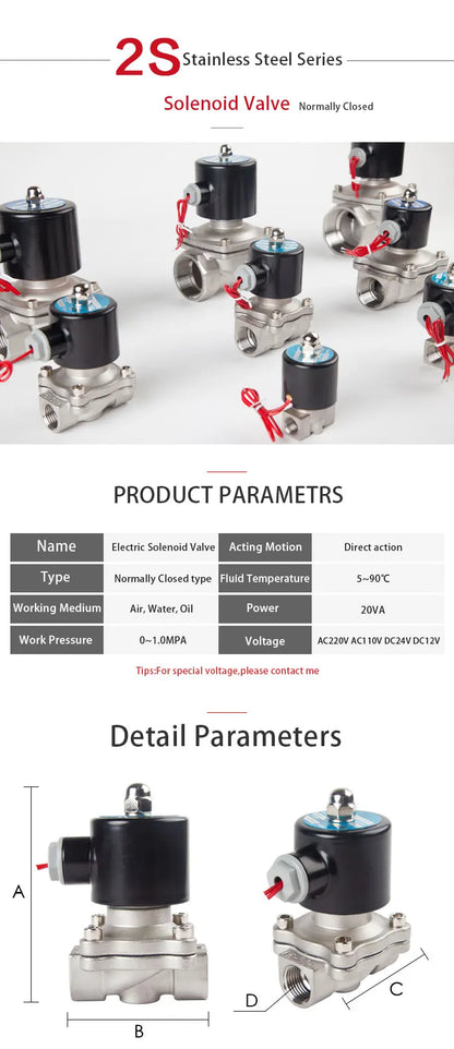 Stainless Steel Electric Solenoid Valve 1/4"-1" for Water