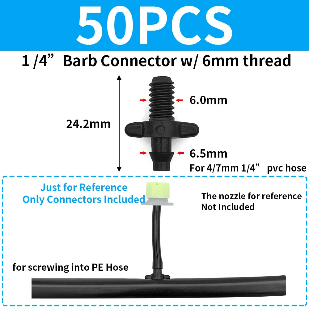 50PCS Barbed 3-Way Tee Connector for 4/7mm Drip Irrigation Hose