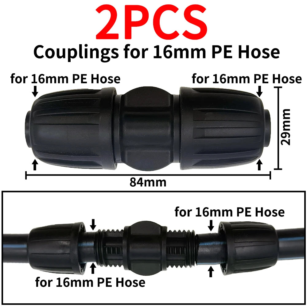 2PCS 16mm 1/2'' PE Pipe Tee Connector Splitter for Drip Irrigation