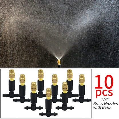 5M-30M Garden Misting Cooling System 1/4'' Brass Nozzles 4/7mm Hose