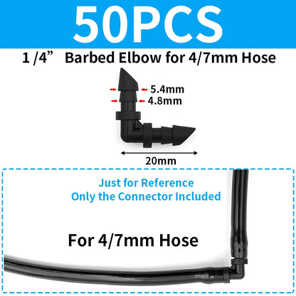 50PCS Barbed 3-Way Tee Connector for 4/7mm Drip Irrigation Hose