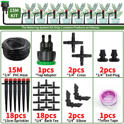 Drip Irrigation Kit 1/4'' for Bonsai, Flowers & Greenhouse Plants