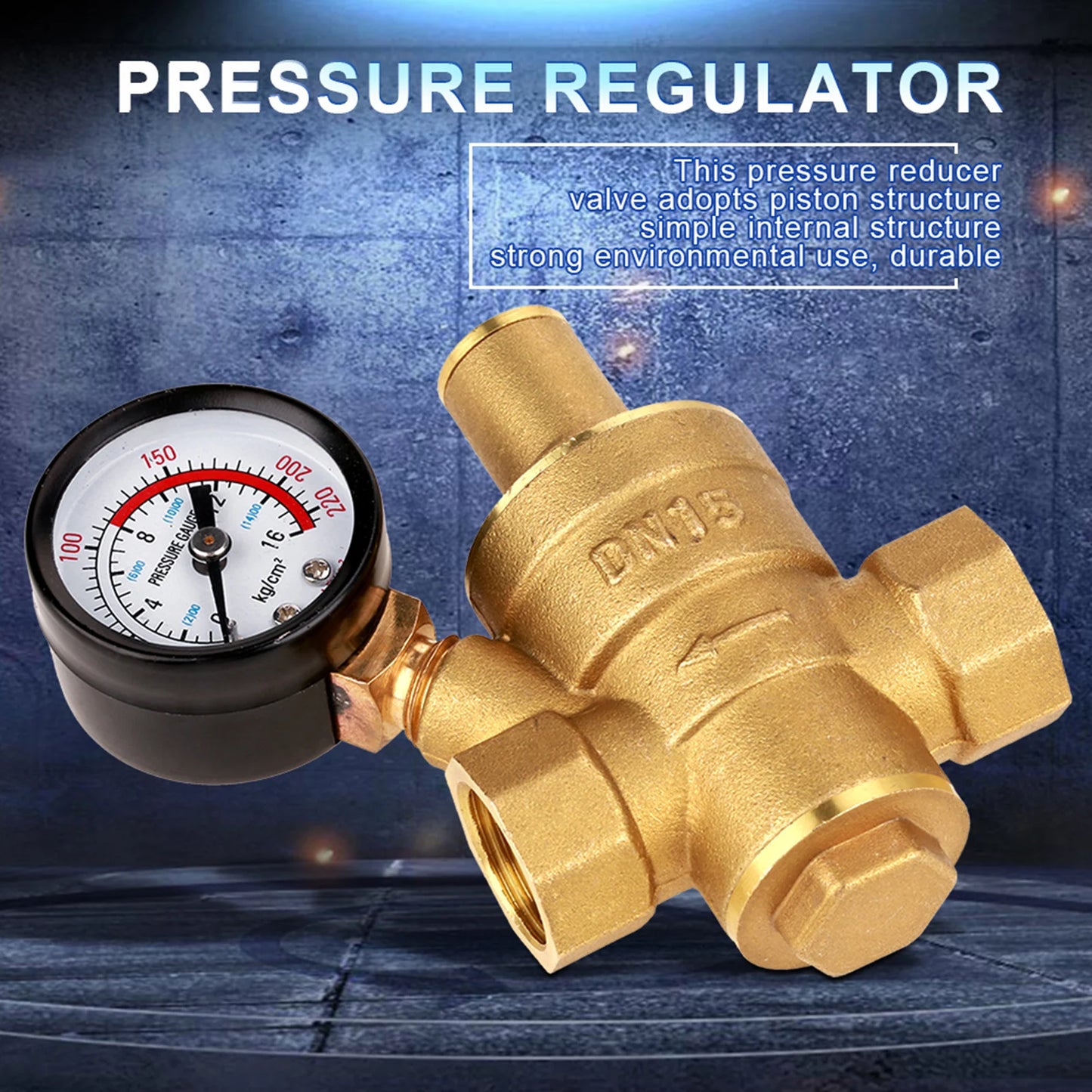 DN15 Brass Adjustable Water Pressure Regulator with Gauge Meter