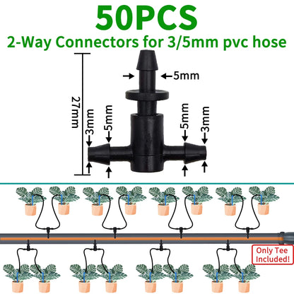 50PCS Barbed 3-Way Tee Connector for 3/5mm Drip Irrigation