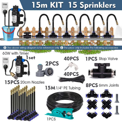 60W Self-Priming Misting Pump Kit for Garden Irrigation