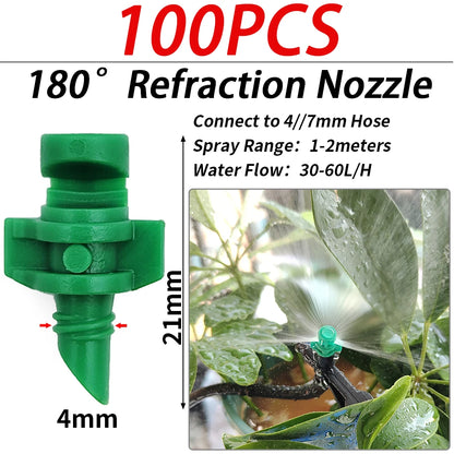 100PCS Male Barbed Thread Micro Nozzles, 90-360° for Drip Irrigation