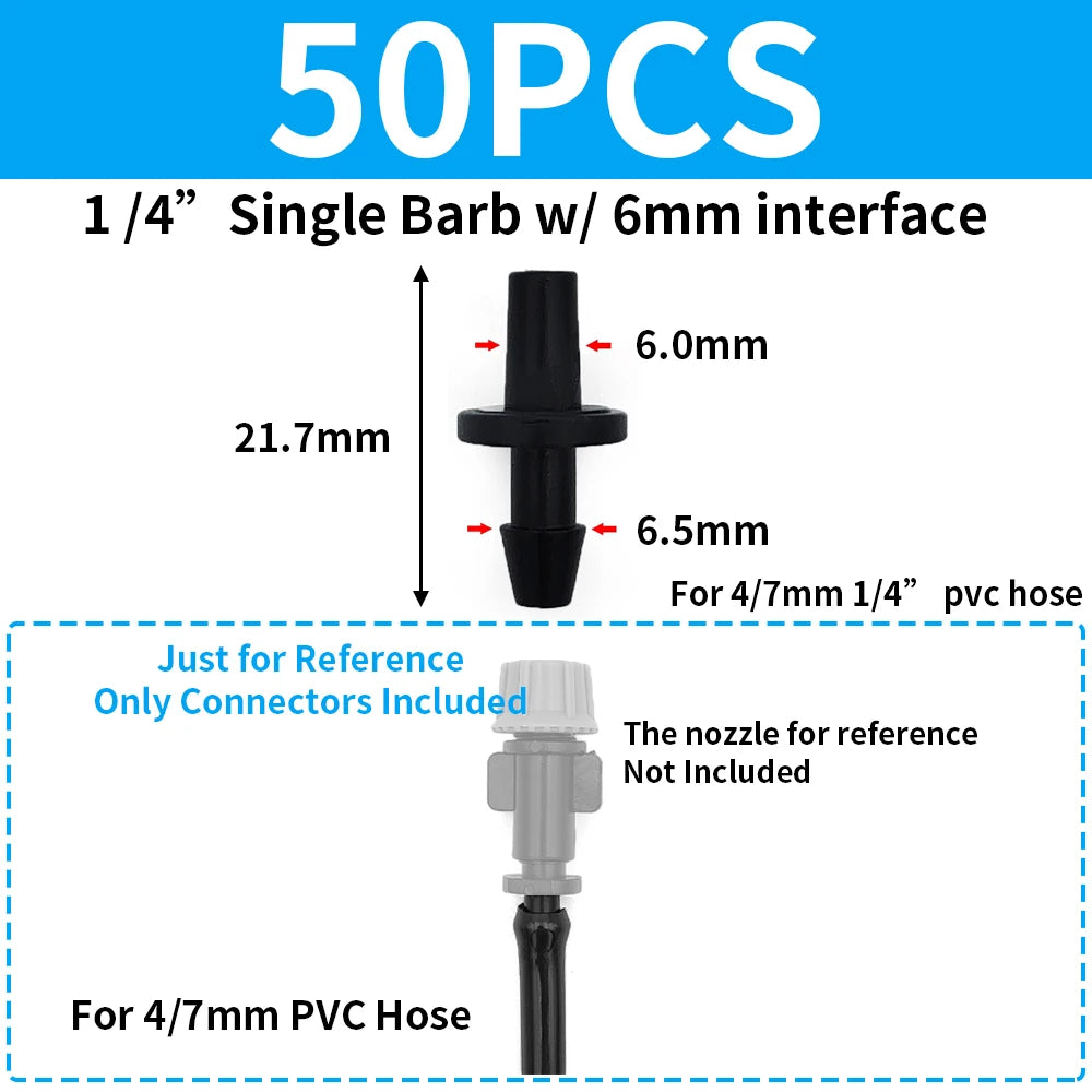 50PCS Barbed 3-Way Tee Connector for 4/7mm Drip Irrigation Hose