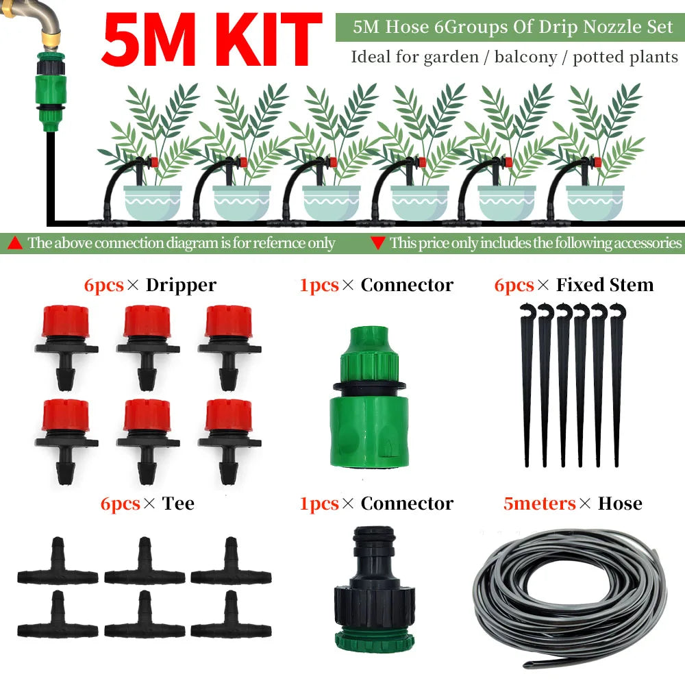 DIY Drip Irrigation Kit 5M-50M Garden Hose with Adjustable Drippers