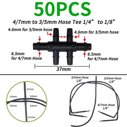 20PCS Barbed 3/5mm Hose Quick Connector with 2-Way 4-Way Splitter