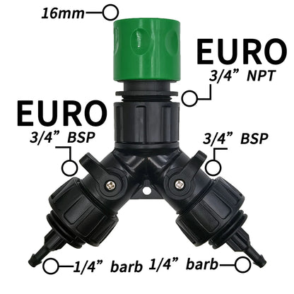 2-Way 4-Way Tap Adapter Splitter 3/4'' to 1/4'' for Drip Irrigation