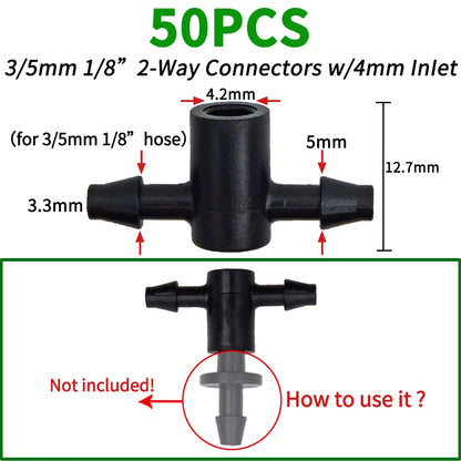 50PCS Barbed 3-Way Tee Connector for 3/5mm Drip Irrigation