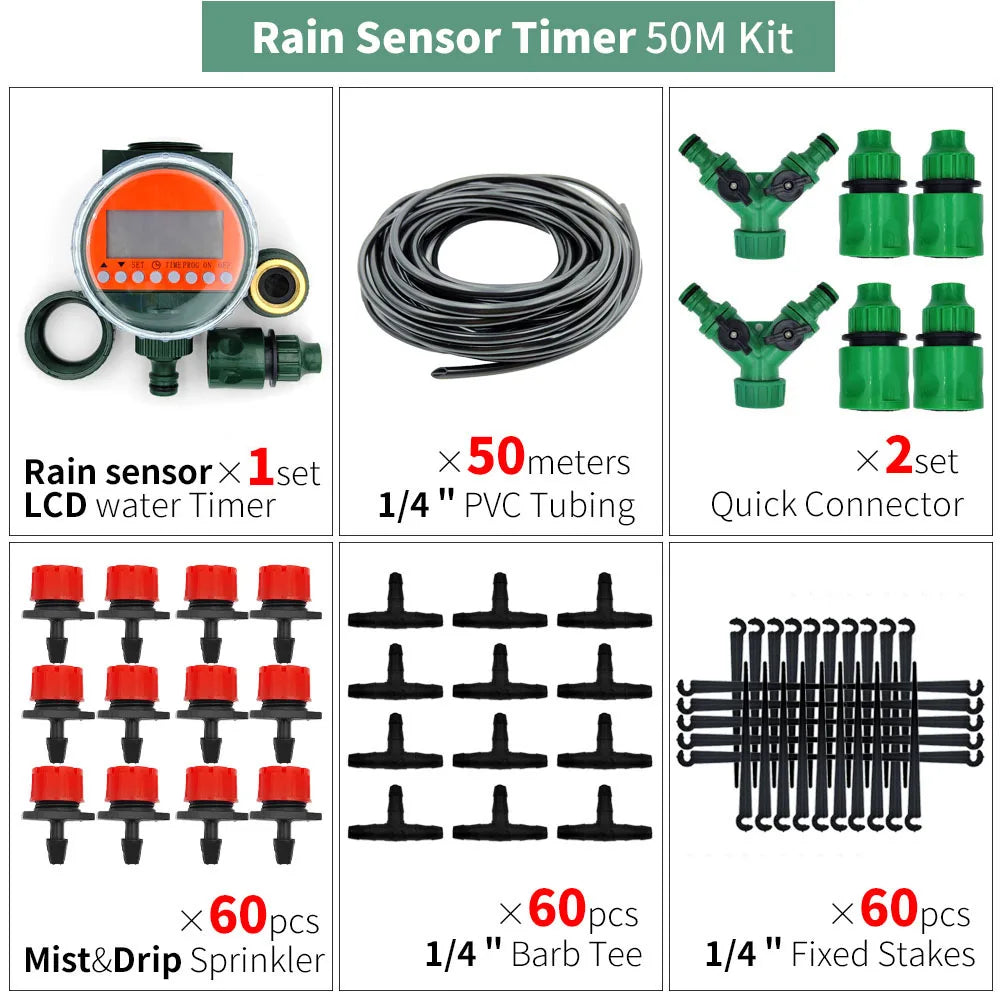 DIY Drip Irrigation Kit 5M-50M Garden Hose with Adjustable Drippers