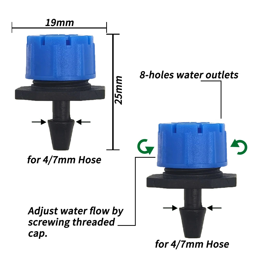 30-100X BLUE Adjustable 1/4'' Misting Dripper for Garden