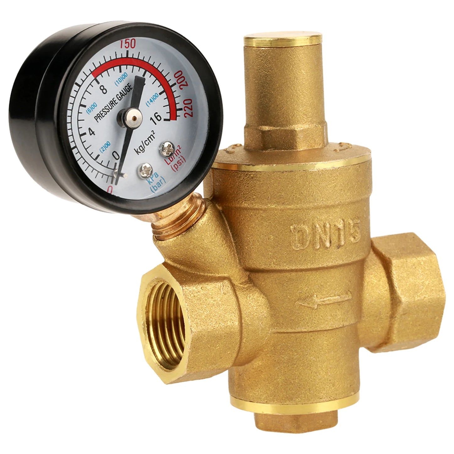 DN15 Brass Adjustable Water Pressure Regulator with Gauge Meter