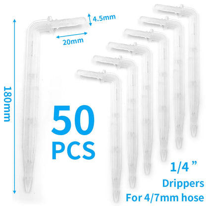 50X Transparent Bend Arrow 1/4" 4/7mm Hose Dripper Micro Irrigation