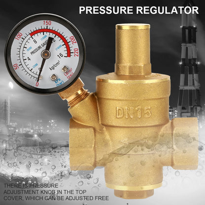 DN15 Brass Adjustable Water Pressure Regulator with Gauge Meter