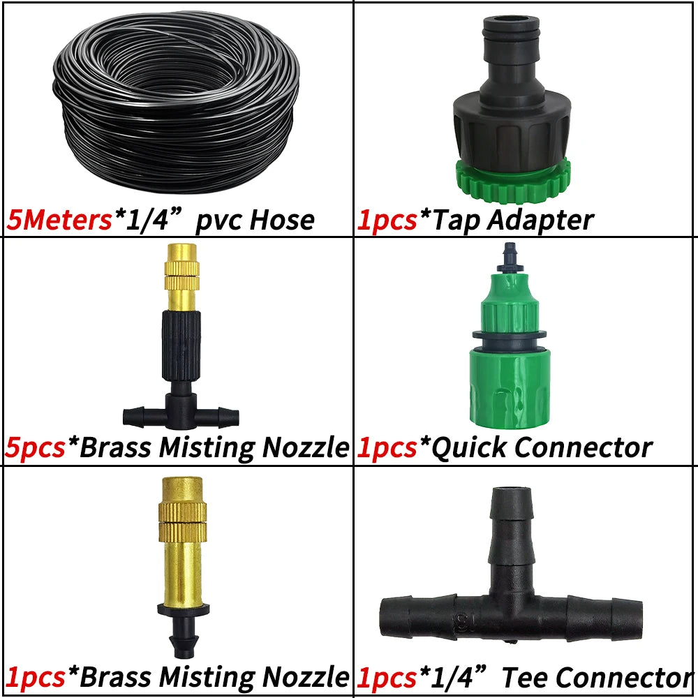 5M-30M Garden Misting Cooling System 1/4'' Brass Nozzles 4/7mm Hose