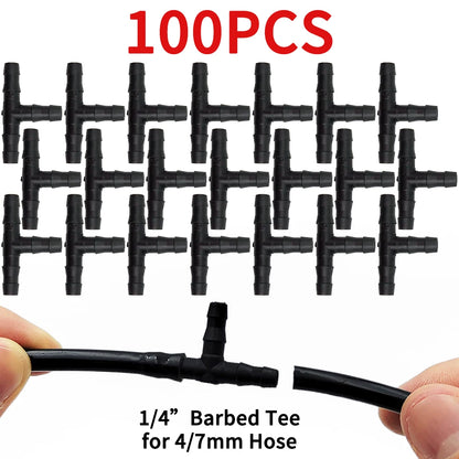 20-50PCS Plastic Dripper Watering Tee 1/4" Connector for 4mm/7mm Hose