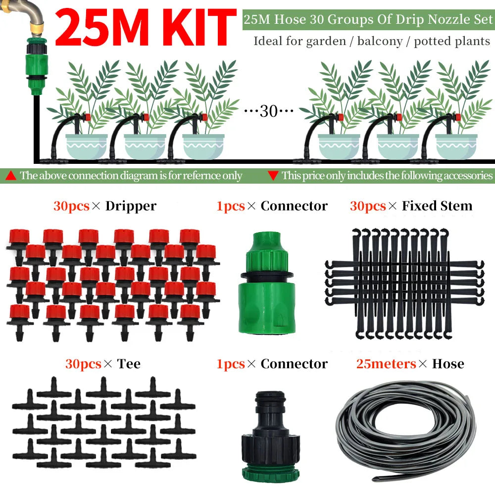 DIY Drip Irrigation Kit 5M-50M Garden Hose with Adjustable Drippers