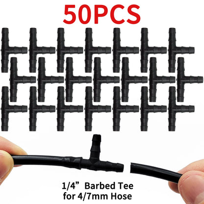 20-50PCS Plastic Dripper Watering Tee 1/4" Connector for 4mm/7mm Hose