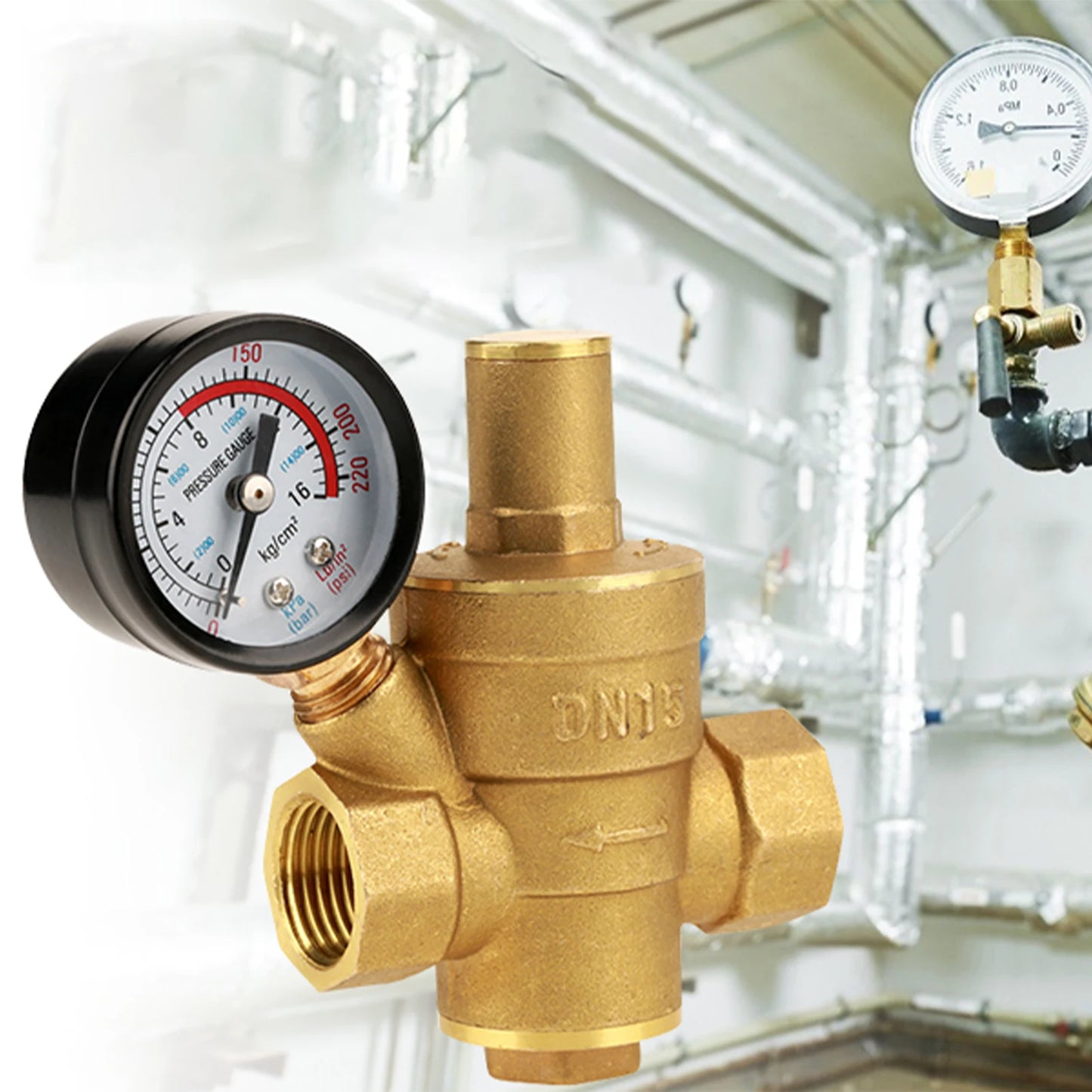 DN15 Brass Adjustable Water Pressure Regulator with Gauge Meter