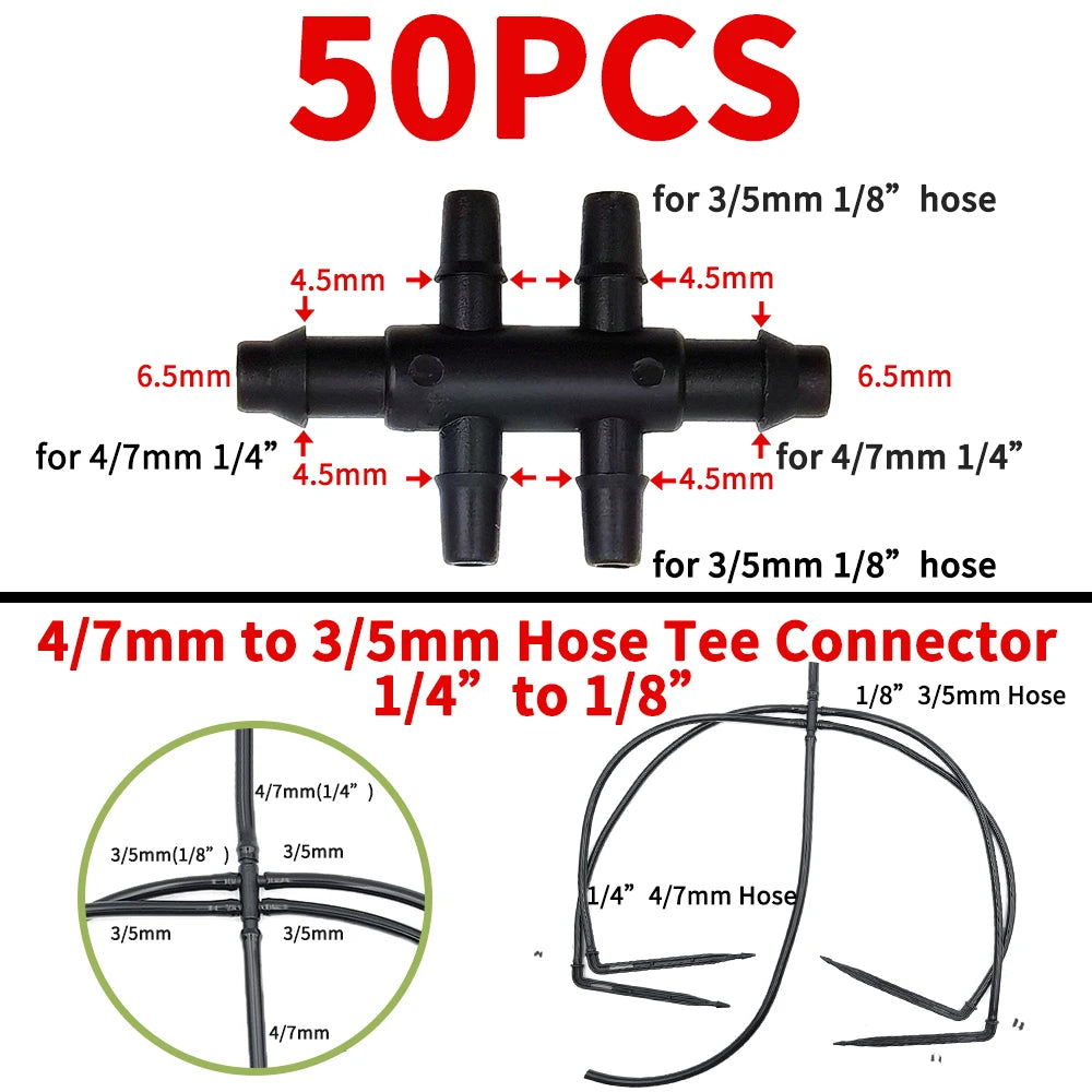 Garden Water Connector Drip Irrigation for 1/4'' & 1/8'' Tubing