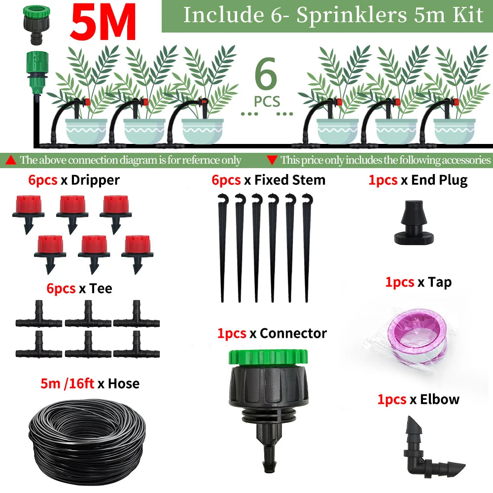 5-50M Garden Drip Irrigation Kit with 1/4" Nozzles for Plants