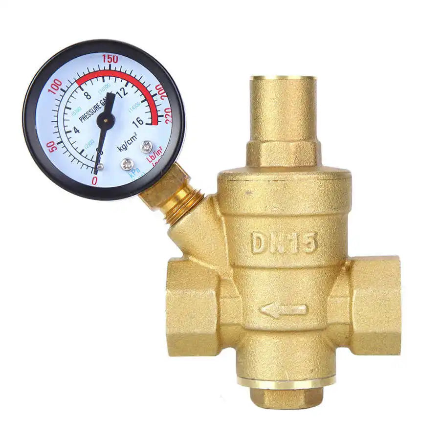 DN25/20/15 Brass Water Pressure Regulator with Gauge Adjustable Valve