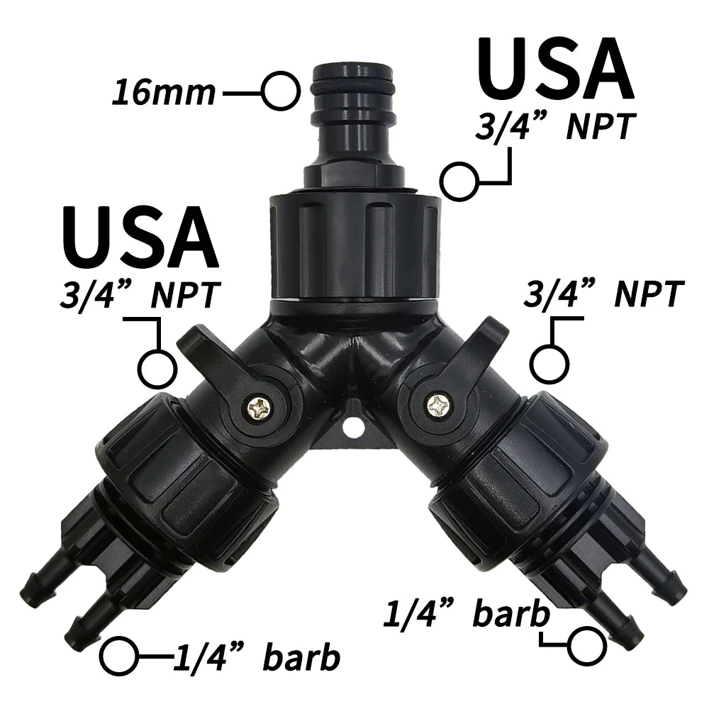 2-Way 4-Way Tap Adapter Splitter 3/4'' to 1/4'' for Drip Irrigation