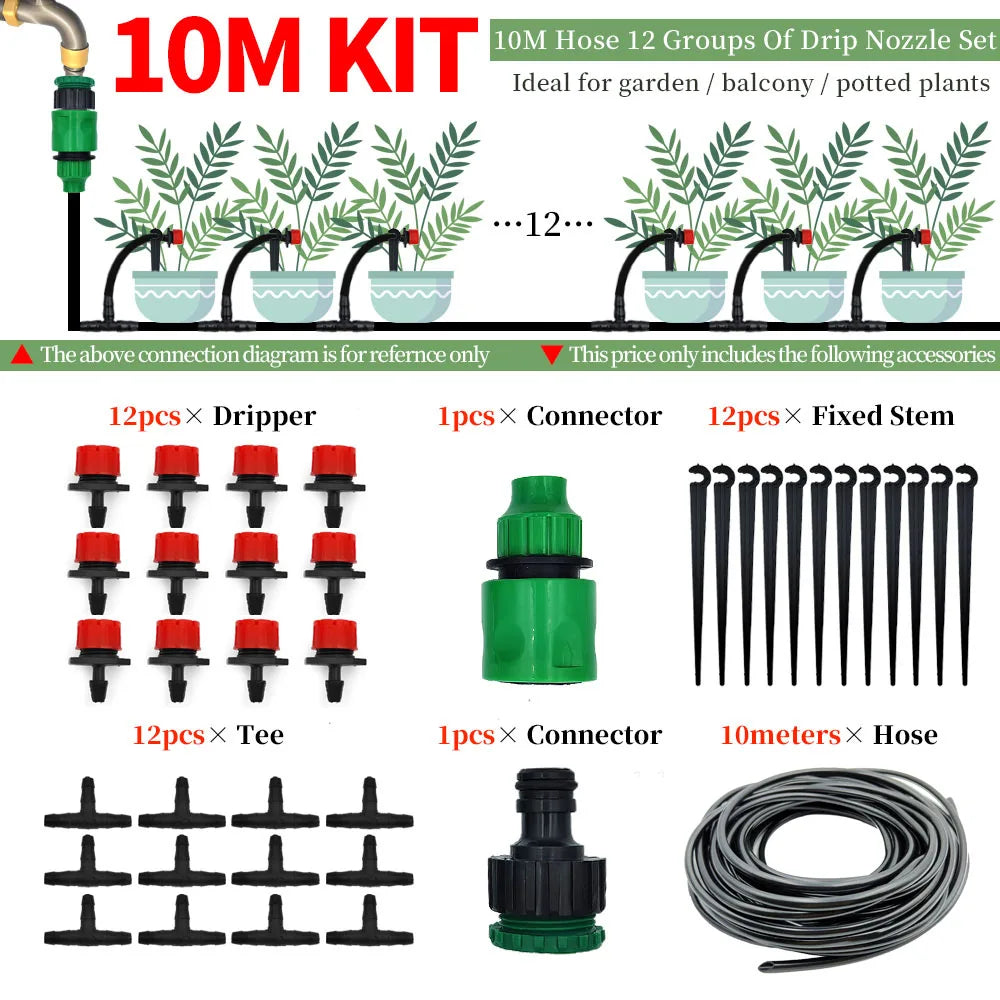 DIY Drip Irrigation Kit 5M-50M Garden Hose with Adjustable Drippers