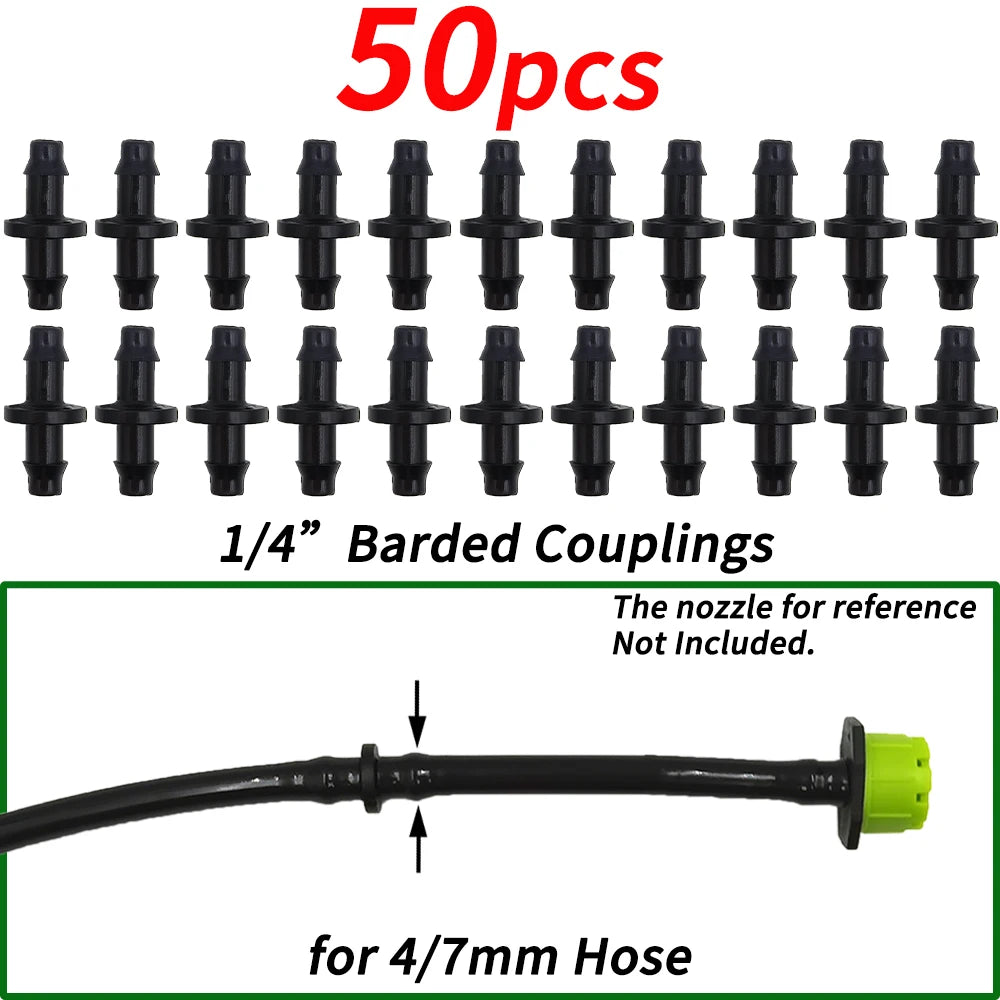 20/50/100PCS 1/4'' Barbed Couplings for 4/7mm Hose Drip Irrigation