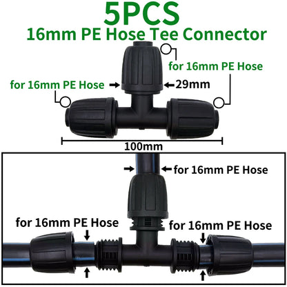 5PCS 16mm 1/2'' PE Pipe Connector Tee Splitter for Drip Irrigation