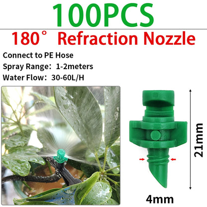 100PCS 90/180/360° Refraction Nozzle for Garden Irrigation