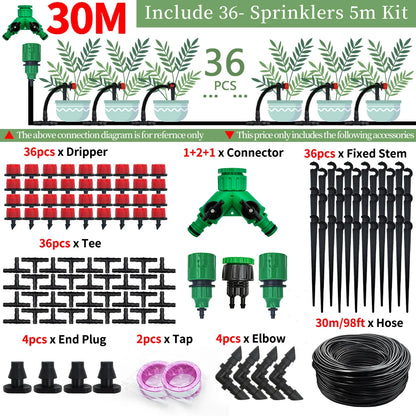 5-50M Garden Drip Irrigation Kit with 1/4" Nozzles for Plants