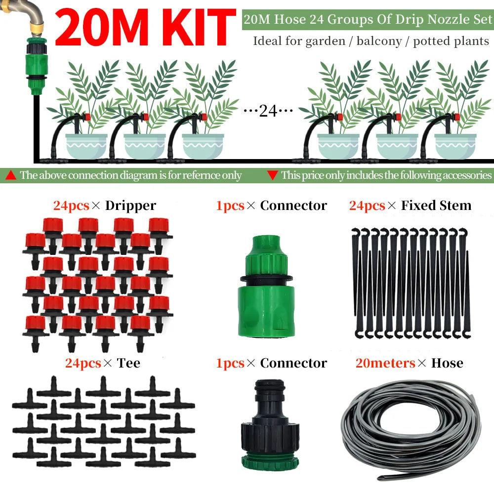 DIY Drip Irrigation Kit 5M-50M Garden Hose with Adjustable Drippers