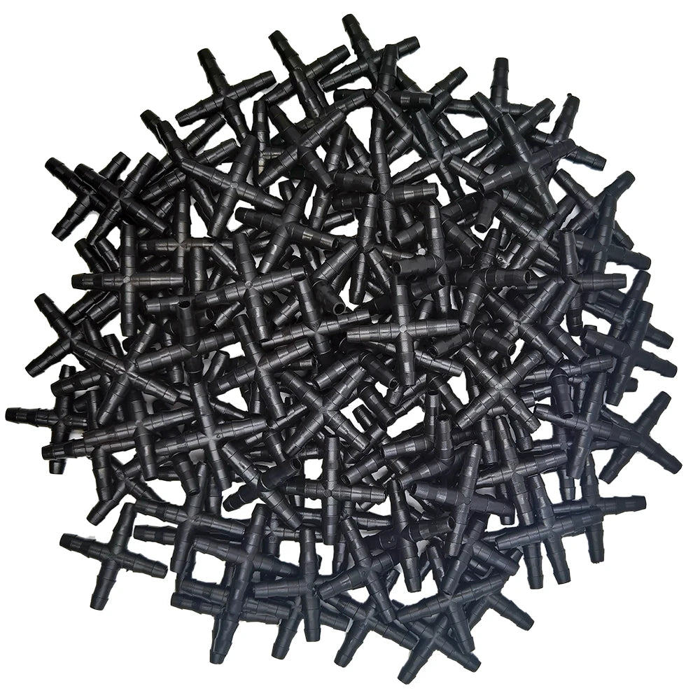 10-100PCS 1/4'' Cross Connector for 4/7mm Drip Irrigation