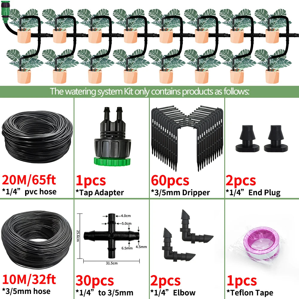 Greenhouse Drip Irrigation Kit 4-Way 4/7mm to 3/5mm Hose for Plants