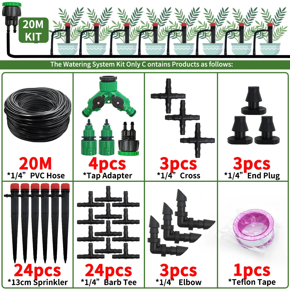 Drip Irrigation Kit 1/4'' for Bonsai, Flowers & Greenhouse Plants